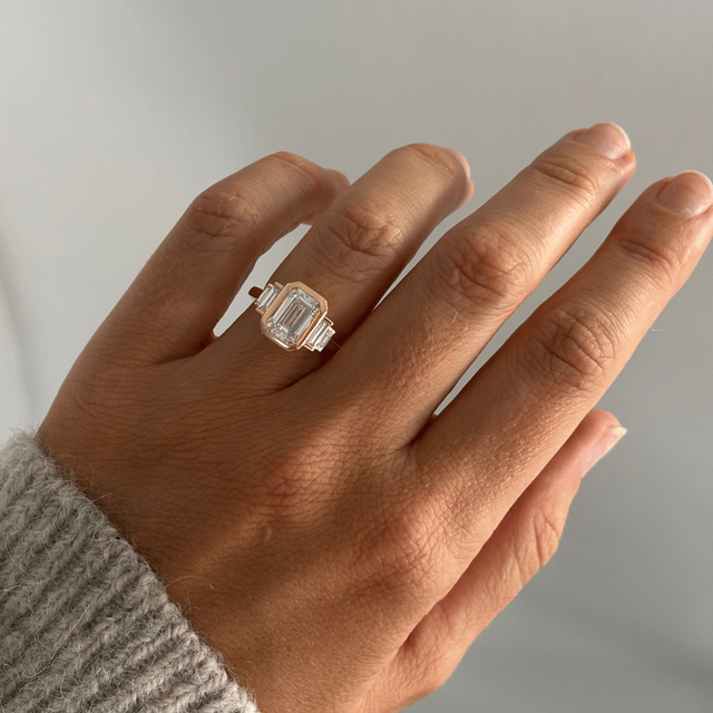 2.30 Carat Lab Grown Emerald Cut Diamond Bezel Set Engagement Ring in Yellow Gold - Lapilli Customised