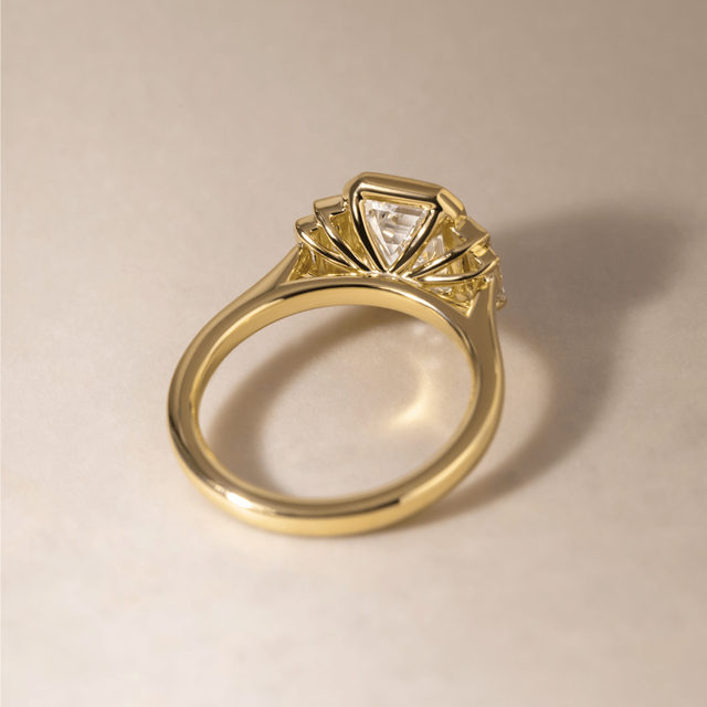 2.30 Carat Lab Grown Emerald Cut Diamond Bezel Set Engagement Ring in Yellow Gold - Lapilli Customised