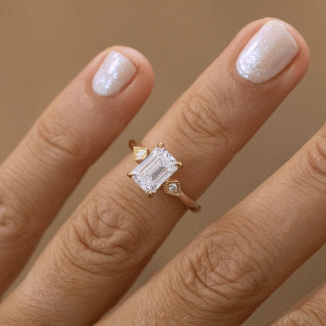 2 Carat Lab Grown Emerald Cut Diamond Vintage Engagement Ring in Yellow Gold - Athira