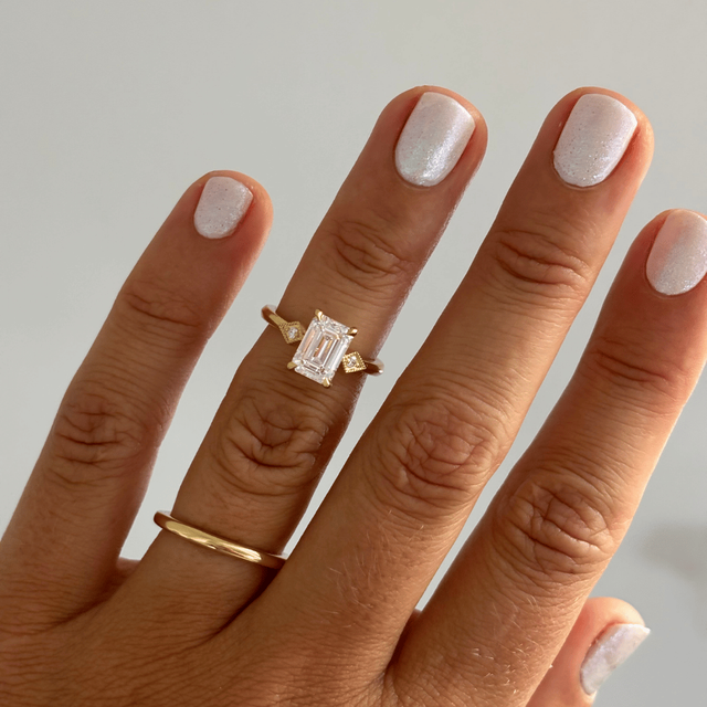 2 Carat Lab Grown Emerald Cut Diamond Vintage Engagement Ring in Yellow Gold - Athira