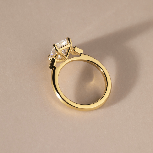 2 Carat Lab Grown Emerald Cut Diamond Vintage Engagement Ring in Yellow Gold - Athira