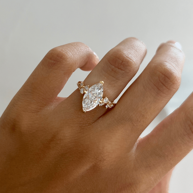 2.50 Carat Lab Grown Marquise Diamond Cluster Engagement Ring in Yellow Gold - Morning Star