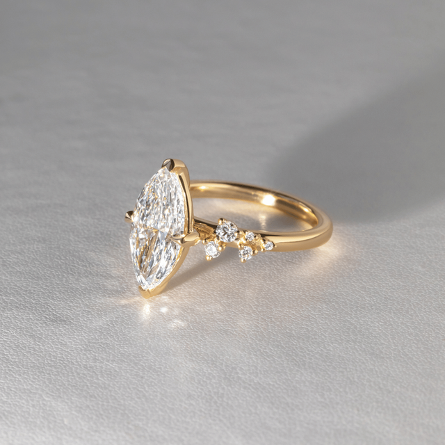 2.50 Carat Lab Grown Marquise Diamond Cluster Engagement Ring in Yellow Gold - Morning Star