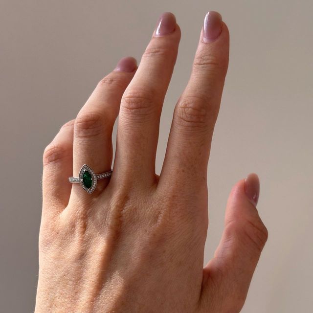 0.30 Carat Natural Marquise Green Emerald Halo Engagement Ring in White Gold - Alika