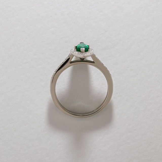 0.30 Carat Natural Marquise Green Emerald Halo Engagement Ring in White Gold - Alika