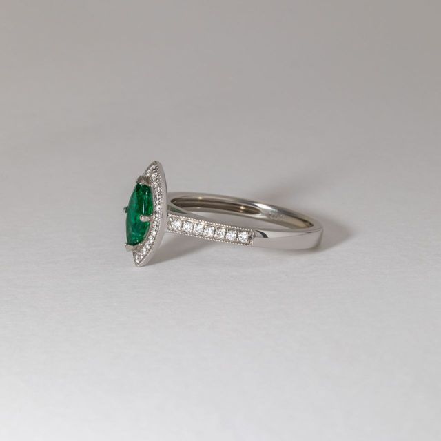 0.30 Carat Natural Marquise Green Emerald Halo Engagement Ring in White Gold - Alika