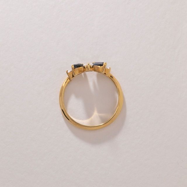 0.75 Carat Natural Sapphire and 0.38 Carat Diamond Marquise Five Stone Shaped to Fit Ring in Yellow Gold
