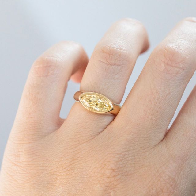 2 Carat Lab Grown Yellow Marquise Diamond East-West Engagement Ring in Yellow Gold - Adair