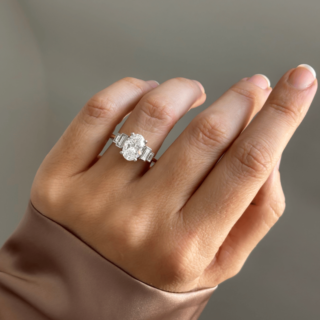 2.50 Carat Lab Grown Oval Diamond Five Stone Engagement Ring in Two Tone - Lapilli