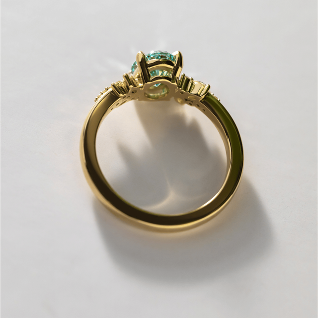 1.10 Carat Lab Grown Oval Green Diamond Cluster Engagement Ring in Yellow Gold - Sphinx