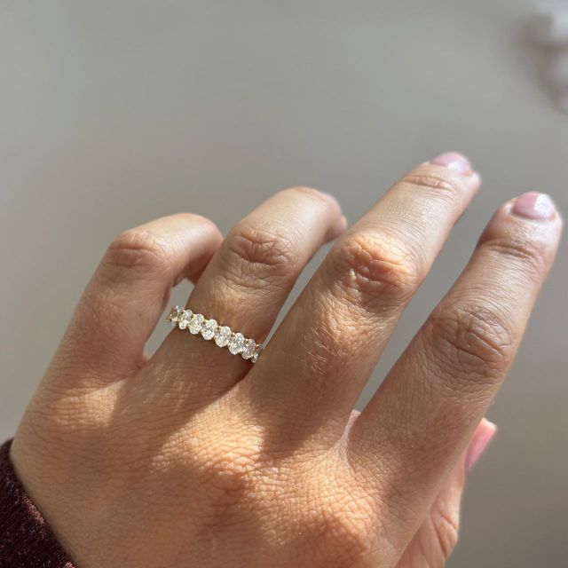 1.40 Carat Lab Grown Oval Diamond Half Eternity Wedding Ring in Yellow Gold - Lux