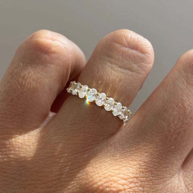 1.40 Carat Lab Grown Oval Diamond Half Eternity Wedding Ring in Yellow Gold - Lux