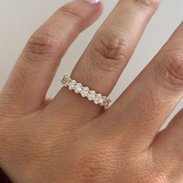 1.40 Carat Lab Grown Oval Diamond Half Eternity Wedding Ring in Yellow Gold - Lux