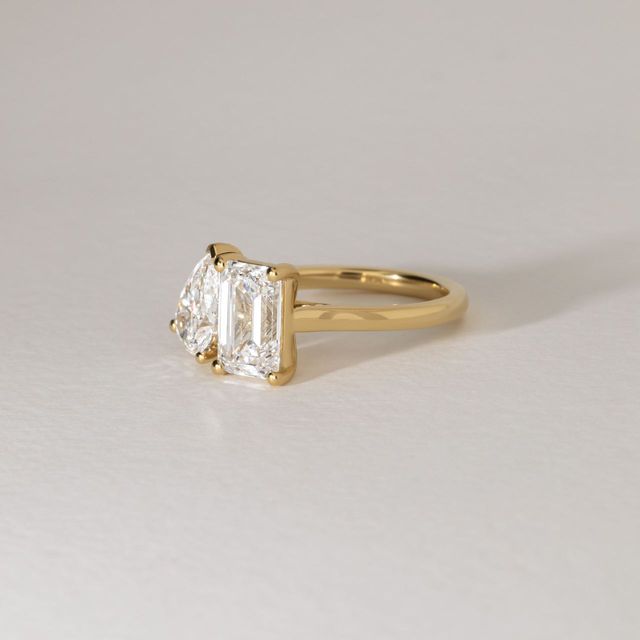 Lab Grown Pear And Emerald Diamond Toi Et Moi Engagement Ring in Yellow Gold