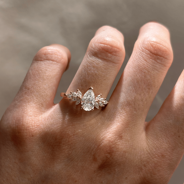 1.20 Carat Lab Grown Pear Diamond Cluster Engagement Ring in Yellow Gold - Anastasia