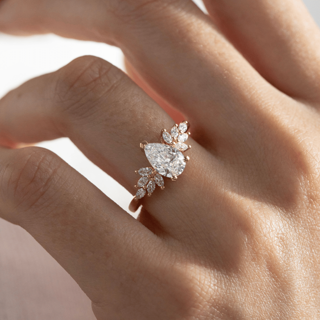 1.20 Carat Lab Grown Pear Diamond Cluster Engagement Ring in Yellow Gold - Anastasia