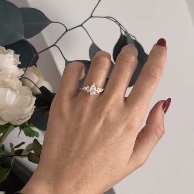 1.20 Carat Lab Grown Pear Diamond Cluster Engagement Ring in Yellow Gold - Anastasia