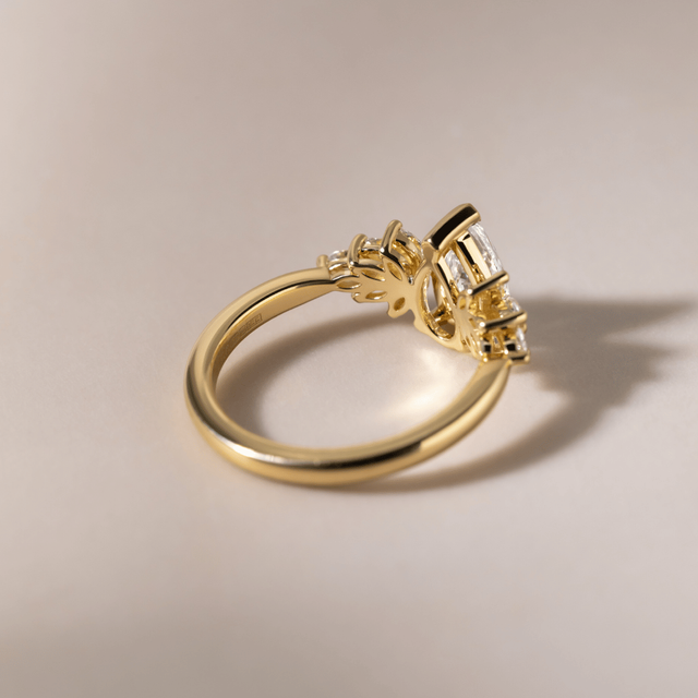 1.20 Carat Lab Grown Pear Diamond Cluster Engagement Ring in Yellow Gold - Anastasia