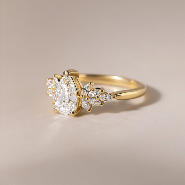 1.20 Carat Lab Grown Pear Diamond Cluster Engagement Ring in Yellow Gold - Anastasia