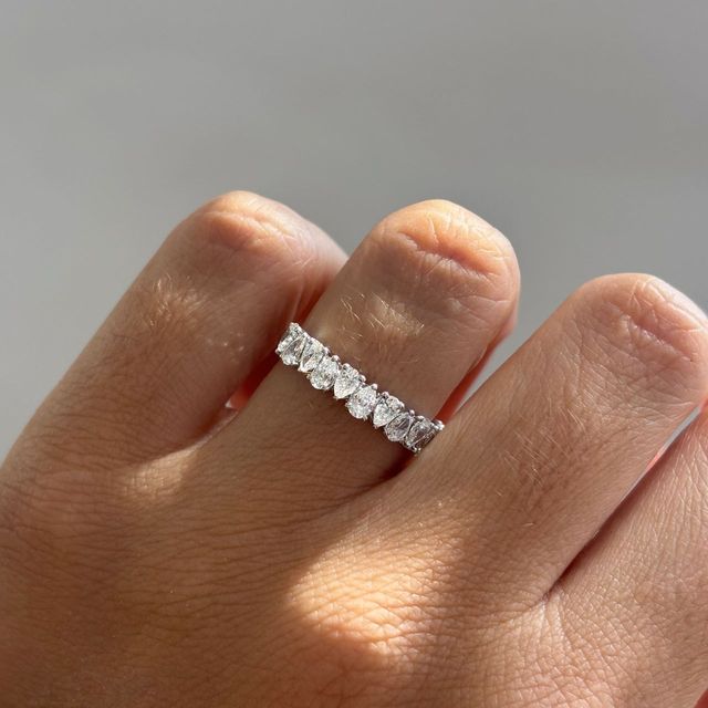 1.10 Carat Pear Diamond Half Eternity Wedding Ring in 9k White Gold - Lux