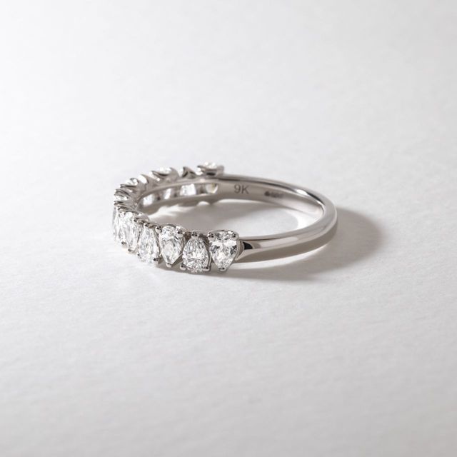 1.10 Carat Pear Diamond Half Eternity Wedding Ring in 9k White Gold - Lux
