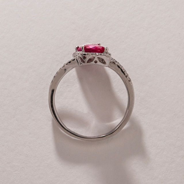 Toi Et Moi Pear Shaped Ruby Diamond Band Engagement Ring in White Gold