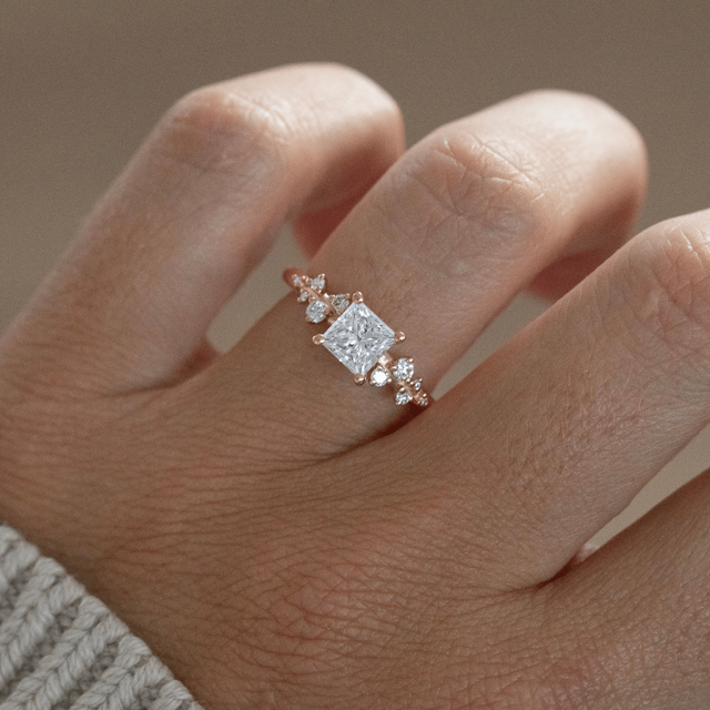 1.10 Carat Lab Grown Princess Cut Diamond Cluster Engagement Ring in Yellow Gold - Morning Star