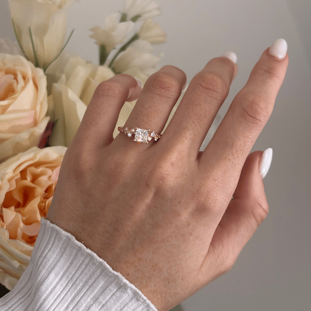 1.10 Carat Lab Grown Princess Cut Diamond Cluster Engagement Ring in Yellow Gold - Morning Star