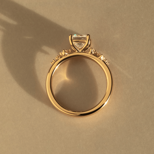 1.10 Carat Lab Grown Princess Cut Diamond Cluster Engagement Ring in Yellow Gold - Morning Star