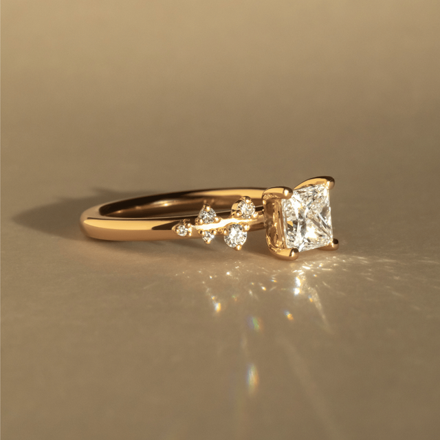 1.10 Carat Lab Grown Princess Cut Diamond Cluster Engagement Ring in Yellow Gold - Morning Star