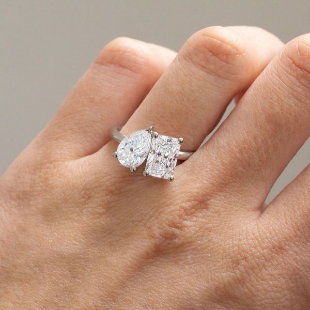 Toi Et Moi Lab Grown Radiant And Pear Diamond Engagement Ring in Platinum