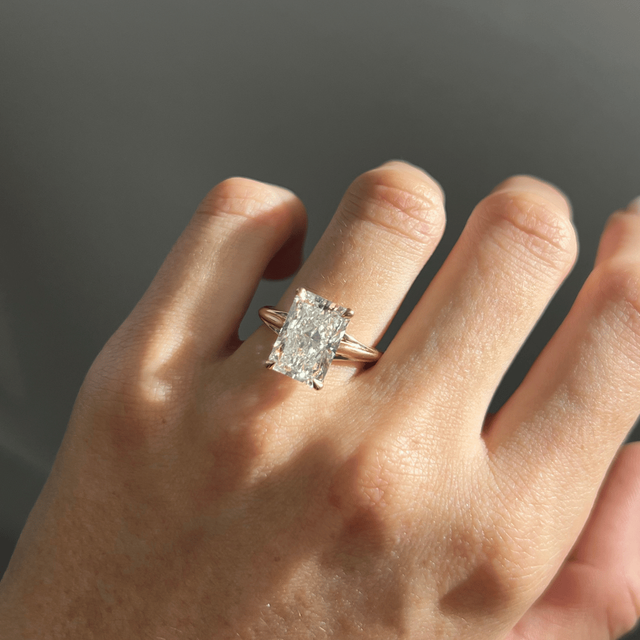 5.50 Carat Lab Grown Radiant Diamond Solitaire Engagement Ring in Yellow Gold - Olina