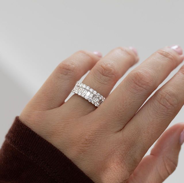 3.10 Carat Natural Baguette And Round Diamond Eternity Ring in White Gold