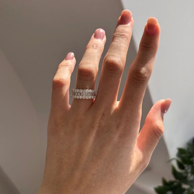 3.10 Carat Natural Baguette And Round Diamond Eternity Ring in White Gold