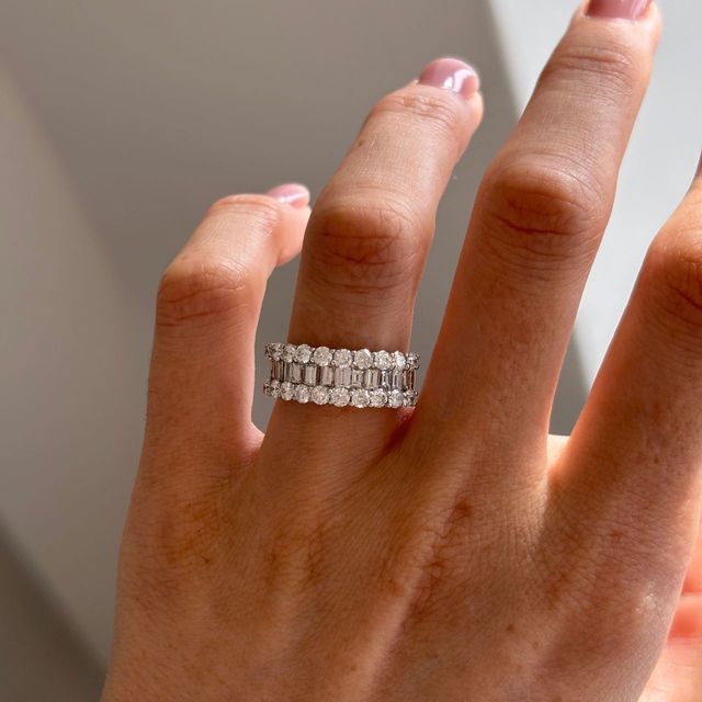 3.10 Carat Natural Baguette And Round Diamond Eternity Ring in White Gold