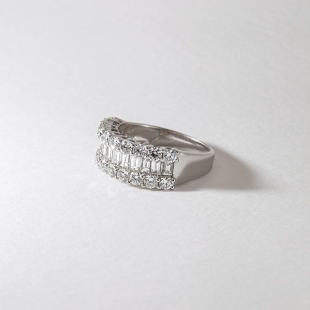3.10 Carat Natural Baguette And Round Diamond Eternity Ring in White Gold