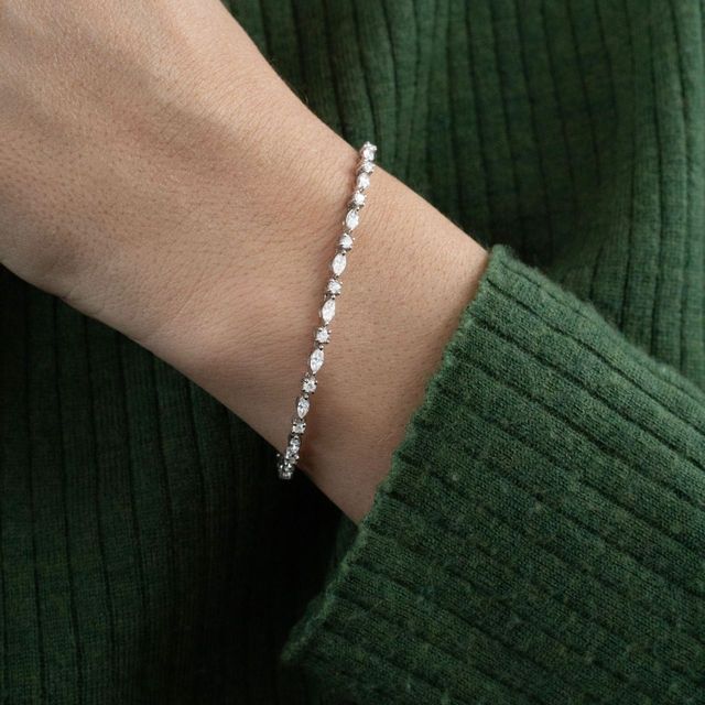 3 Carat Lab Grown Marquise And Round Diamond Bracelet in 9k White Gold