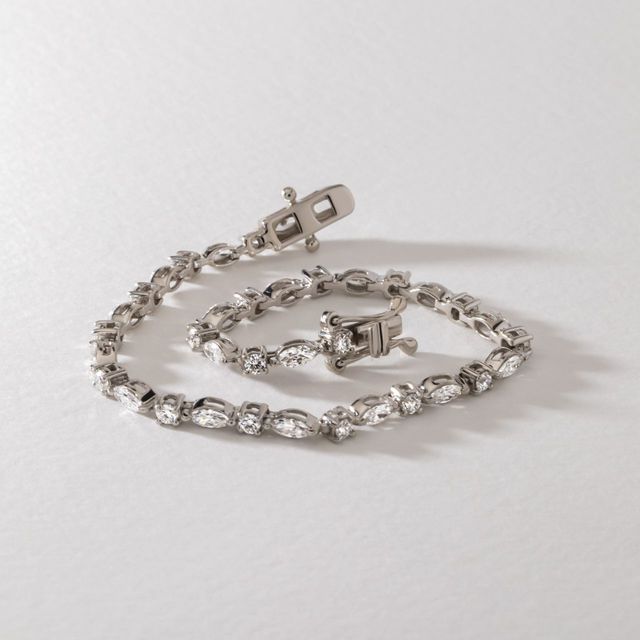 3 Carat Lab Grown Marquise And Round Diamond Bracelet in 9k White Gold