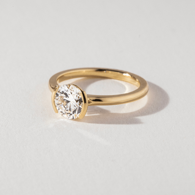 1.20 Carat Lab Grown Round Diamond Bezel Set Solitaire Engagement Ring in Yellow Gold - Avian