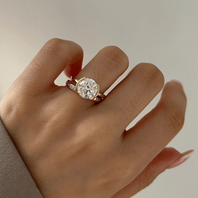 3 Carat Lab Grown Round Diamond Bezel Set Solitaire Engagement Ring in Yellow Gold - Avian
