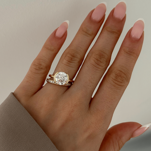 3 Carat Lab Grown Round Diamond Bezel Set Solitaire Engagement Ring in Yellow Gold - Avian