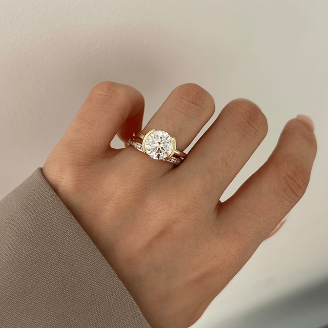3 Carat Lab Grown Round Diamond Bezel Set Solitaire Engagement Ring in Yellow Gold - Avian