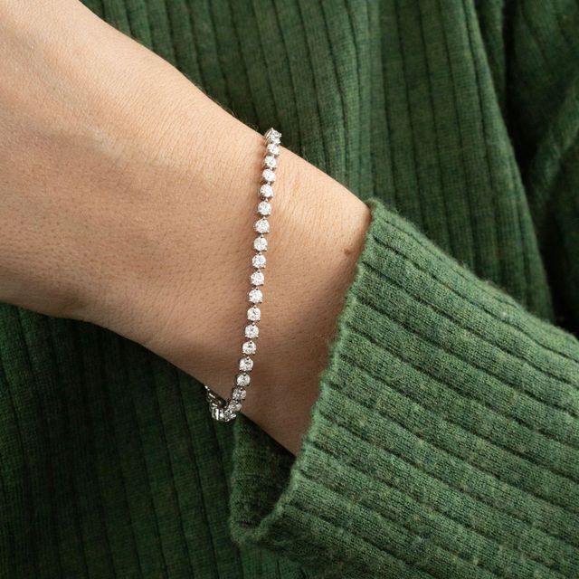 5.70 Carat Lab Grown Round Diamond Three Claw Tennis Bracelet in 9k White Gold
