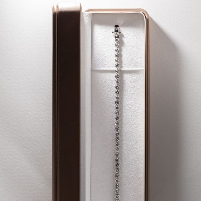 5.70 Carat Lab Grown Round Diamond Three Claw Tennis Bracelet in 9k White Gold