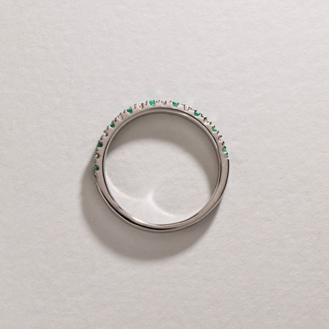 0.30 Carat Natural Round Green Emerald And Diamond Half Eternity Ring in White Gold