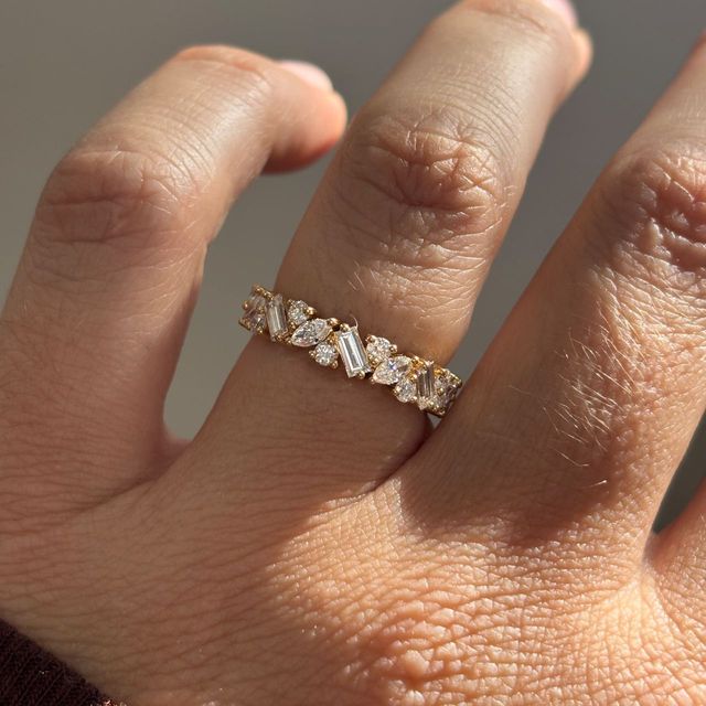 0.90 Carat Lab Grown Multi Shape Diamond Half Eternity Wedding Ring in Yellow Gold - Zuri