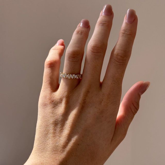 0.90 Carat Lab Grown Multi Shape Diamond Half Eternity Wedding Ring in Yellow Gold - Zuri