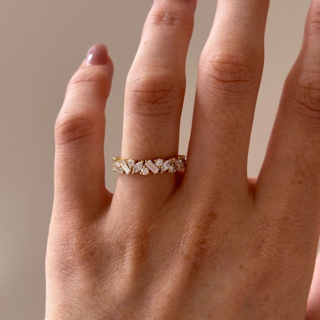 0.90 Carat Lab Grown Multi Shape Diamond Half Eternity Wedding Ring in Yellow Gold - Zuri