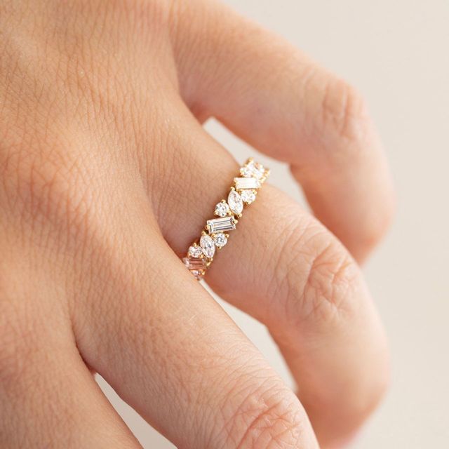 0.90 Carat Lab Grown Multi Shape Diamond Half Eternity Wedding Ring in Yellow Gold - Zuri