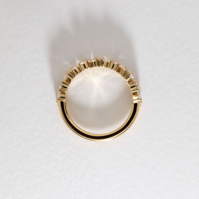 0.90 Carat Lab Grown Multi Shape Diamond Half Eternity Wedding Ring in Yellow Gold - Zuri